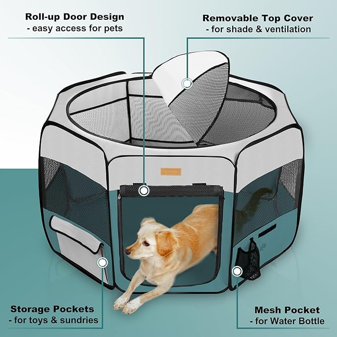 Dog Playpen, Portable Pet Play Pen for Cat, Puppies, Rabbits, Chickens, Foldable Large-Capacity Pet Tent for Indoor/Outdoor Travel Camping (Size XL Without Carry Bag)