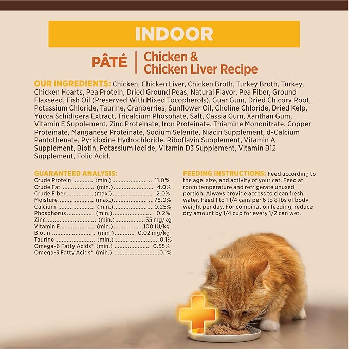 Wellness CORE+ Indoor Pate Adult Wet Cat Food, Natural, Protein-Rich, Grain Free, 3 Ounce, 12 Pack (Chicken & Chicken Liver)