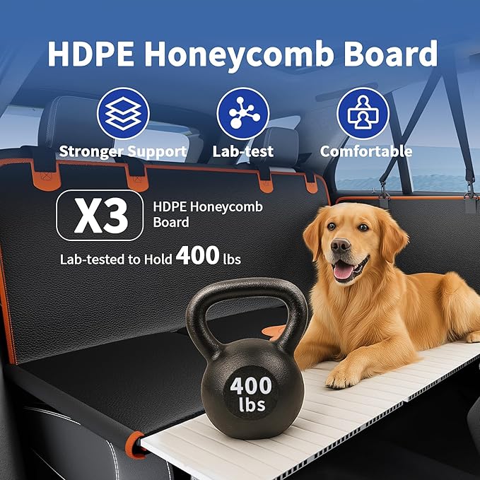 Back Seat Cover for Dogs,Upgraded PU Leather Dog Car Cover for Back Seat with Hard Bottom Holds 400lbs,Waterproof Seat Protector Dog Hammock for Car, Universal Fits SUV Small Truck