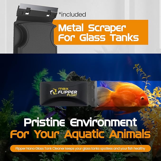 FL!PPER Flipper Cleaner Float - 2-in-1 Floating Magnetic Aquarium Glass Cleaner - Fish Tank - Scrubber & Scraper Aquarium Cleaning Tools – Fish Tank, Max