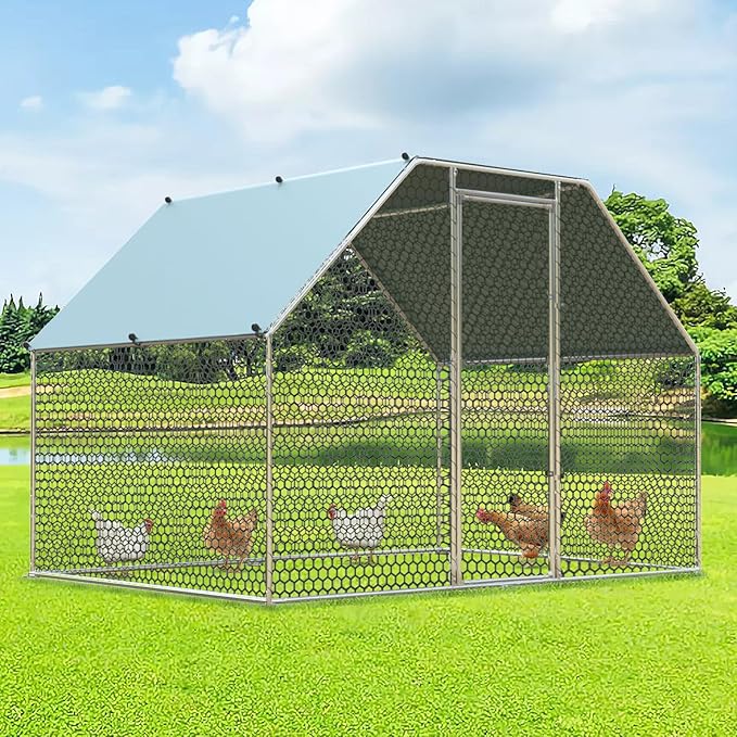 4ever2buy Chicken Runs for Yard with Cover, Large Metal Chicken Run Walk in Metal, Outside Dog Kennel with Roof, Flat Roofed Outdoor Kennel for Cats(9.2’Lx6.23’Wx6.4’H)