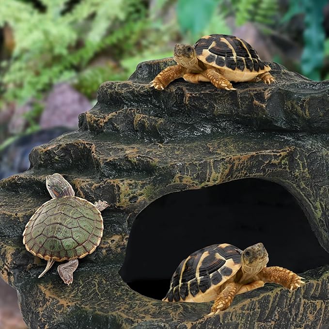 Gecko Tank Acccessories, Turtle Tank Accessories, Perfect Tortoise Hide Fish Tank Decor for Betta, Fish, Snake Hide, Professional Turtle Basking Platform (Medium)