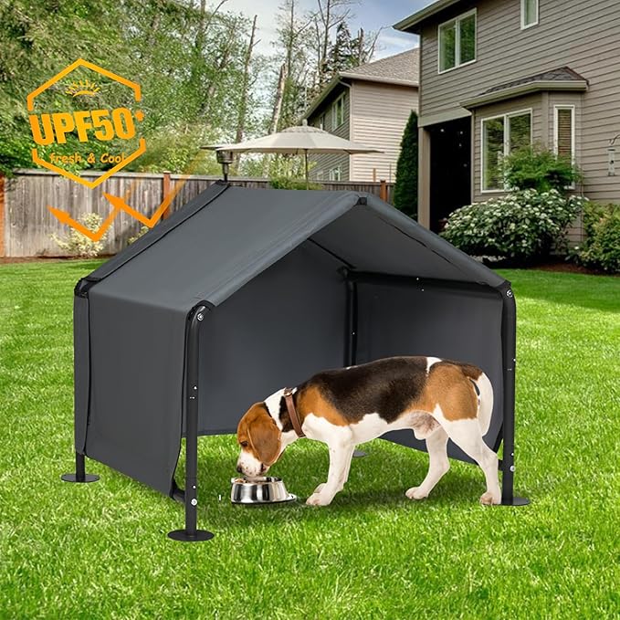 Dog Shades for Outside - Outdoor Dog Kennel for Small Dogs, 29.53”x25.59”x25.59” Outdoor Sun Rain Canopy Pet House, Waterproof Pet Canopy Shelter for Small Animals with Ground Nails