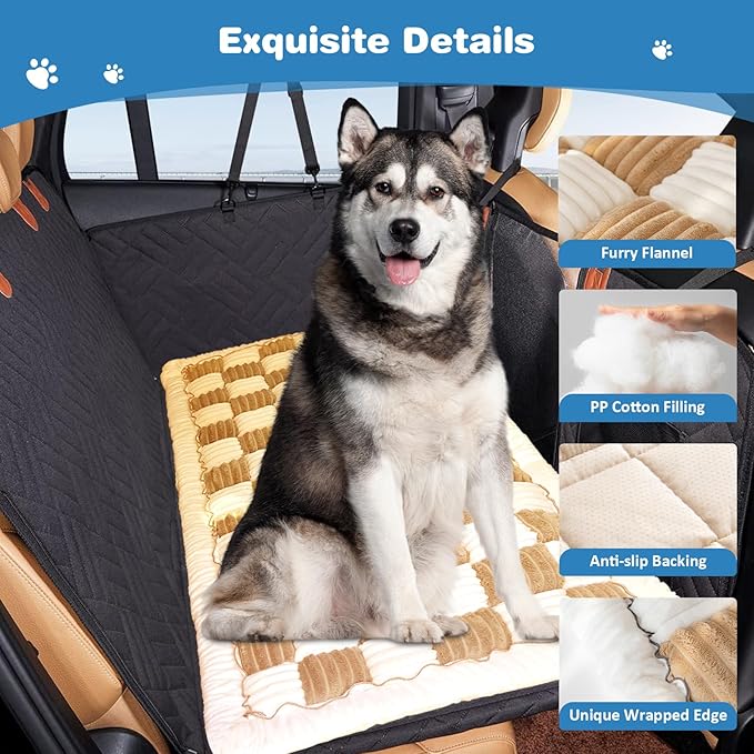 VClife Khaki Plaid Dog Car Bed Mat, Non-Slip Backseat Extender Pet Blanket, Washable Dog Bed Mat for SUVs, Sedans & Small Trucks, Portable Travel Pad for Dogs, Wear Resistant, Pet Friendly, 59"×27.6"