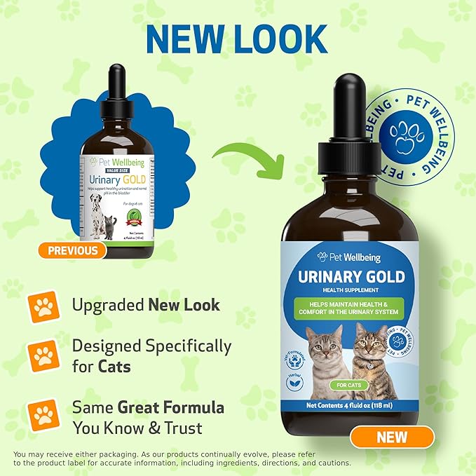 Pet Wellbeing Urinary Gold for Cats - Supports Urinary Tract Health, Normal Frequency, Healthy Immune Response, Stoneroot, Hydrangea - Vet-Formulated Herbal Supplement 4 fl oz (118 ml)