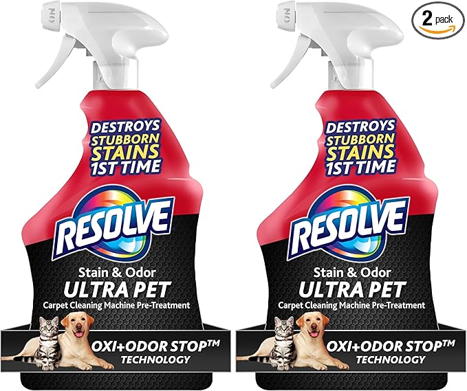 Resolve Ultra Pet Odor and Stain Remover Spray, Carpet Cleaner, 32oz (Pack of 2)