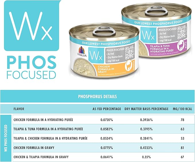 Weruva Wx Phos Focused, Tilapia & Tuna Formula in a Hydrating purée, 3oz Can (Pack of 12)