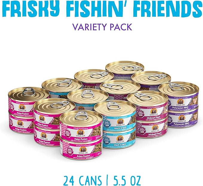 Weruva Classic Cat Food, Variety Pack, Frisky Fishin' Friends Wet Cat Food, 5.5oz Cans (Pack of 24)