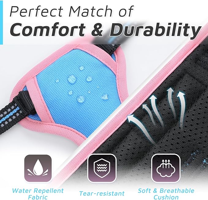 Eagloo Small Dog Harness No Pull, Service Vest with Reflective Strips and Control Handle, Adjustable and Comfortable for Walking, No Choke Pet Harness with 2 Metal Rings, Pink & Blue, XS