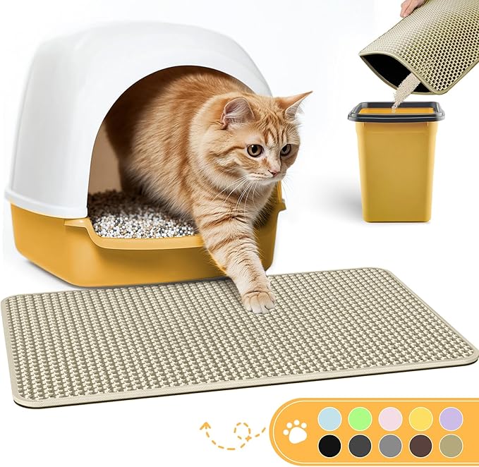 Cat Litter Mat - 23.2'' x 29.1'' Large Litter Trapping Mat, Easy to Clean Litter Box Mat, Waterproof, Urine-Proof, Non-Slip Kitty Litter Mats for Floor, Beige