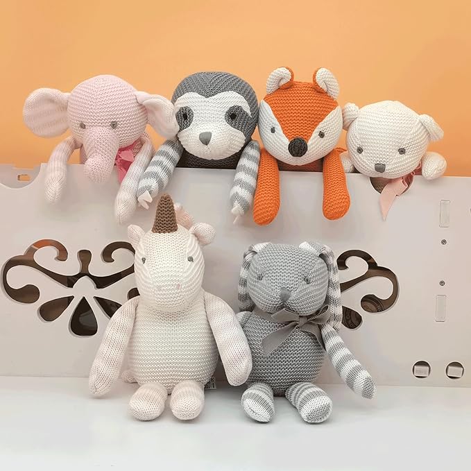 100% Organic Cotton Baby Toys Orange Fox Stuffed Animals for Newborn 7.1"