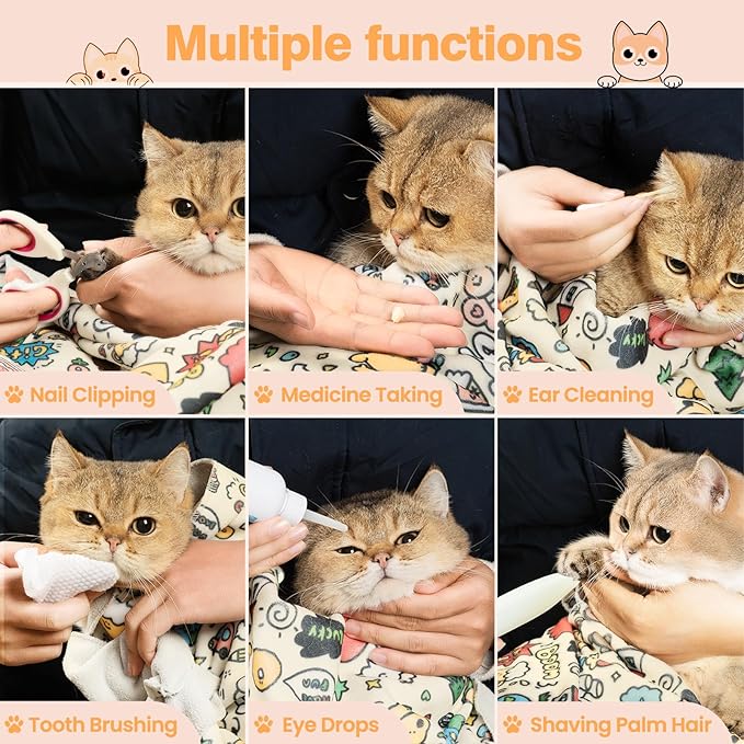 27.6" Cat Grooming Wrap Cat Wrap for Cutting Nails Cat Restraint for Nail Clipping Cat Swaddle Wrap Cat Burrito Wrap L(Within 15lbs) Anti-Scratch Anti-Escape Multifunctional Pet Tool