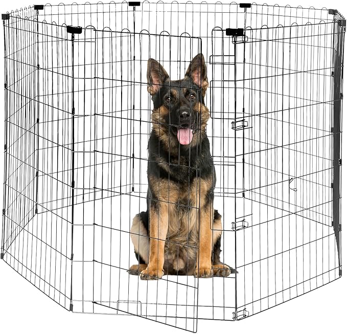 Foldable Dog Playpen 48" Height 8 Panels Metal Exercise Pen No Door - Indoor/Outdoor Dog Play Pen for Medium-Large Dogs, Portable Pet Fence for Yard Garden Camping, Black