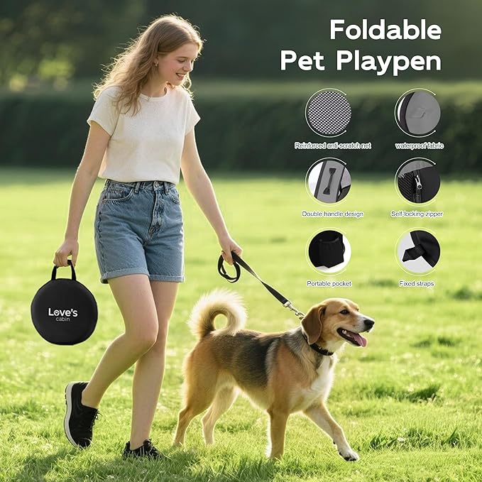 Love's Cabin Small Dog Tent Crates Cage Indoor/Outdoor, Portable Exercise Playpen for Dog and Cat, Foldable Pop Up Dog Kennel Playpen with Carrying Case (Grey)