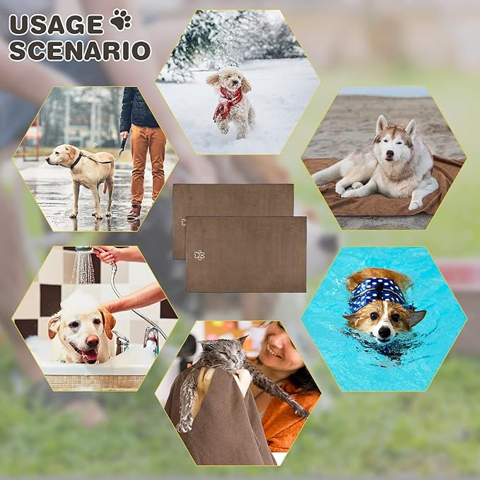 Chumia 4 Pack Dog Towels for Drying Large Microfiber Grooming Tools Absorbent Soft Bath Supplies with Embroidered Paw for Small Medium Pet Products(16 x 32 Inch,Brown)