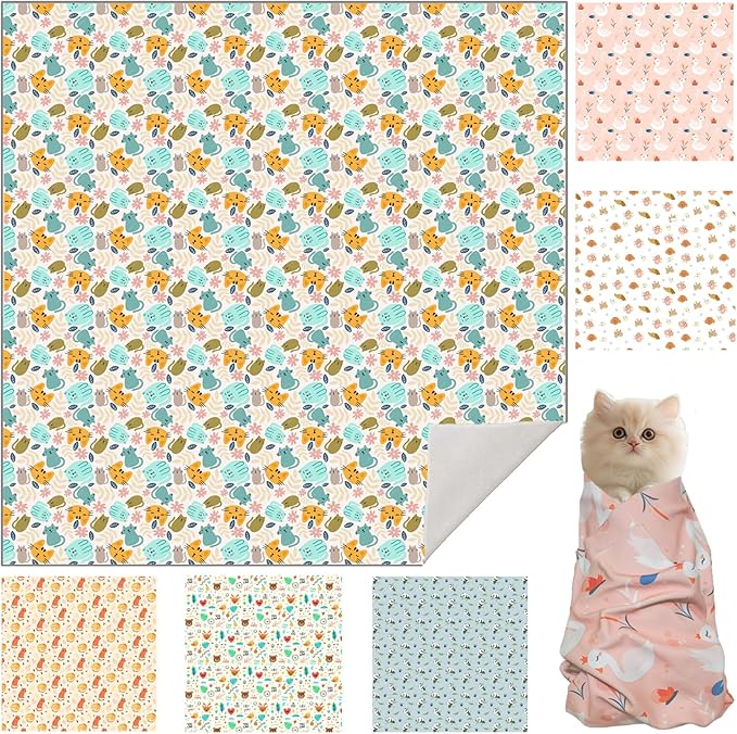 21.7" Cat Grooming Wrap, Cat Wrap for Cutting Nails, Self-Adherent Fabric Wrap for Cats, Cat Burrito Wrap Anti-Scratch, Anti-Escape, Multifunctional Swaddle Wrap Pet Tool (Green Kitten, Large)