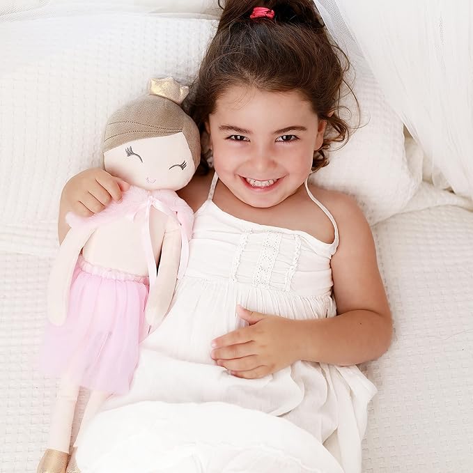 Perfectto Design Ballerina Princess Doll Stuffed Animal for Girls Toy Set - Bag, Tutu, Wings Play for 3 4 5 Year Old Girl Gift for Little Girl, Birthday, Christmas Age 3-9
