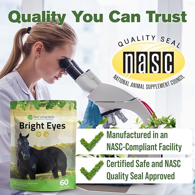 Silver Lining Herbs Bright Eyes Vitamins - Horses Eye Supplements to Support Capillary Health, Great Vision, & Overall Eye Health - Plant-Based Herbal Horse Supplements - 1 lb 60-Day Supply