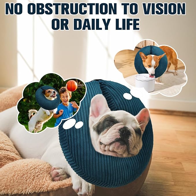 BINGPET Inflatable Dog Cone Collar Alternative After Surgery,Soft Recovery Cone for Dogs to Stop Licking,Protective Neck Donut E Collar Adjustable for Small Medium Large Dogs & Cats(Navy Blue,L)