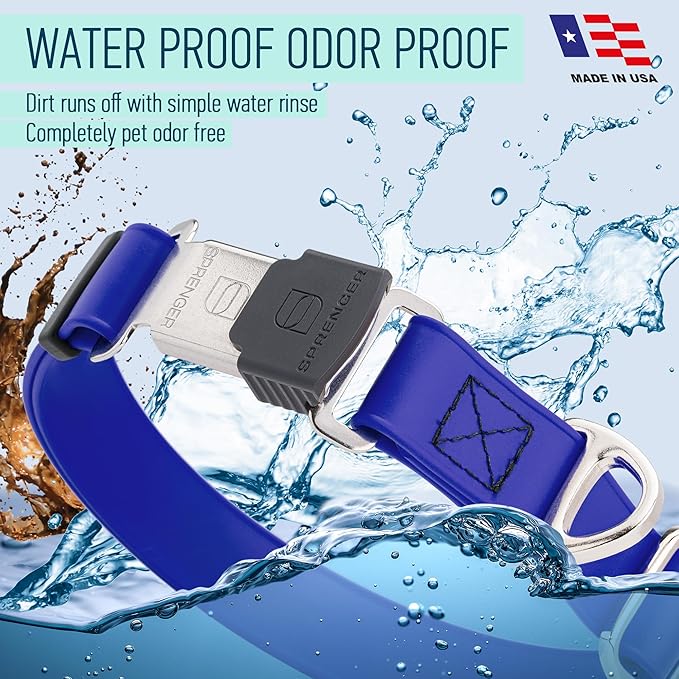 Dogline Biothane Waterproof Dog Collar with Herm Sprenger Stainless Steel Quick Release Buckle – Heavy Duty Tactical Durable Collar for Dogs – Comfortable and Safe Pet Collar W 3/4" L 12-19" Blueberry