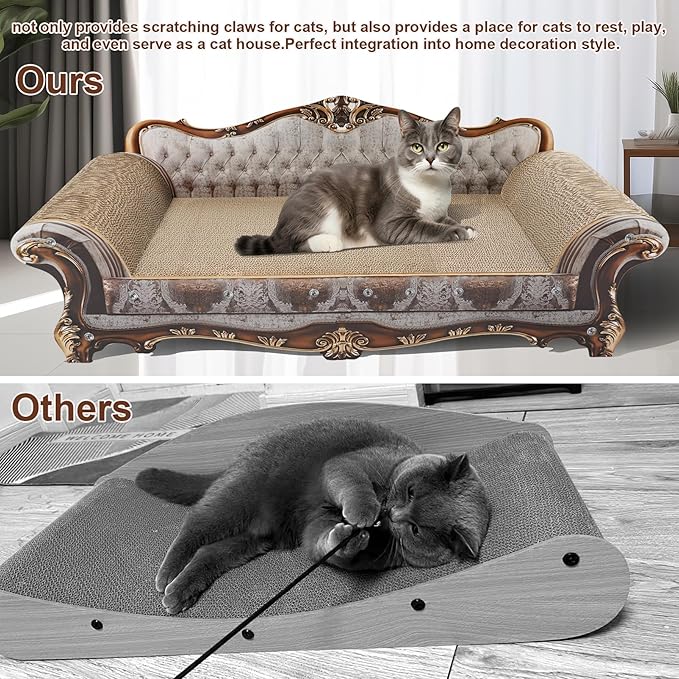 Sofa Shaped Scratching Couch,Thick Scratching Cardboard, Lounge Bed for Indoor Rest&Play, Sofa Scratcher Pad (39.4" L X 14.4 "W X 14" H)