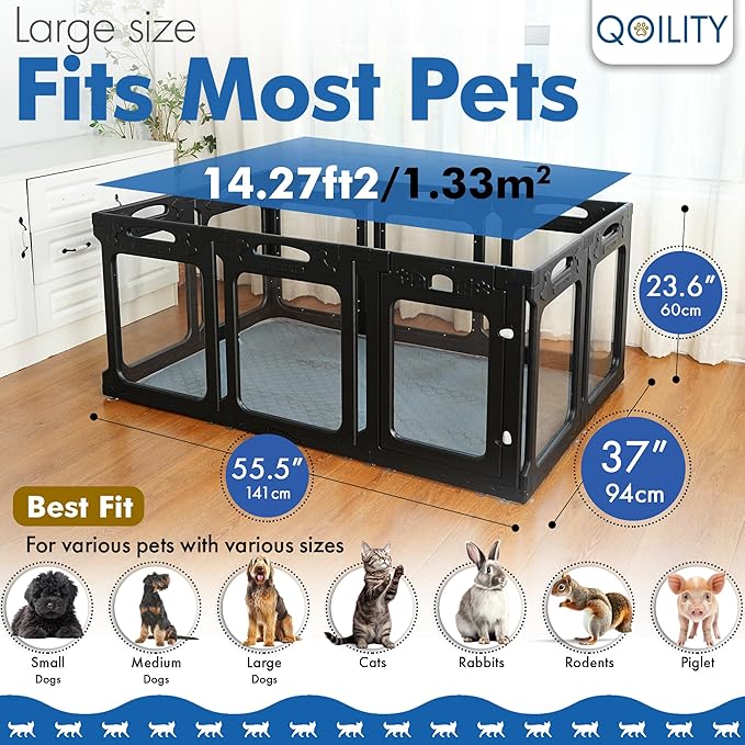 Clear Playpen for Dogs Indoor, Effectively Relieves Indoor Pet Anxiety, 56" x 37" x 23.6"H, Suitable for Dogs and Puppies, Black
