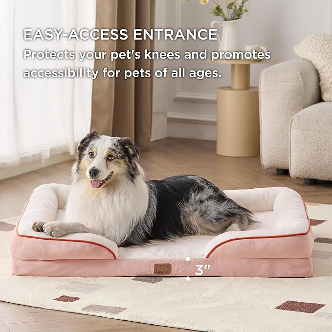 Bedsure XL Orthopedic Dog Bed for Extra Large Dogs - Washable XLarge Dog Cat Bed Waterproof, Comfort Dogs Couch Sofa with Washable Removable Cover, Pet Bed with Nonskid Bottom, Pink, 42"