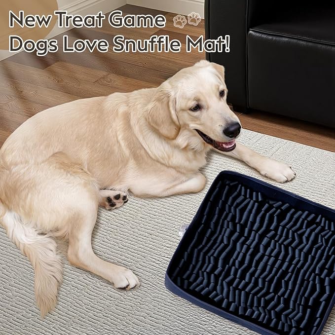 Snuffle Mat for Dogs, Dog Puzzle Mat, Interactive Dog Toys for Enrichment,Sniff Mats with Non-Slip Backing,Suitable for Breeds and Sizes of Dogs (Navy, 17" X 15")
