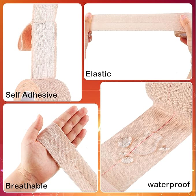 Nuanchu 16 Rolls Elastic Adhesive Bandage Tape Self Adherent Cohesive Flexible Stretch Elastic Athletic Tape for Sports Ankle Knee and Wrist, Vet Wrap for Horses Pets Cats Dogs(2 Inch x 5 Yard)
