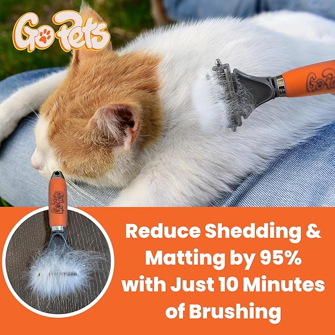 GoPets 2-Sided Dematting & Deshedding Comb for Dogs & Cats, Versatile Undercoat Detangler Brush for Shedding, Matted Hair & Fur Remover Tool, Stress-Free Pet Grooming Rake with Ergonomic Handle