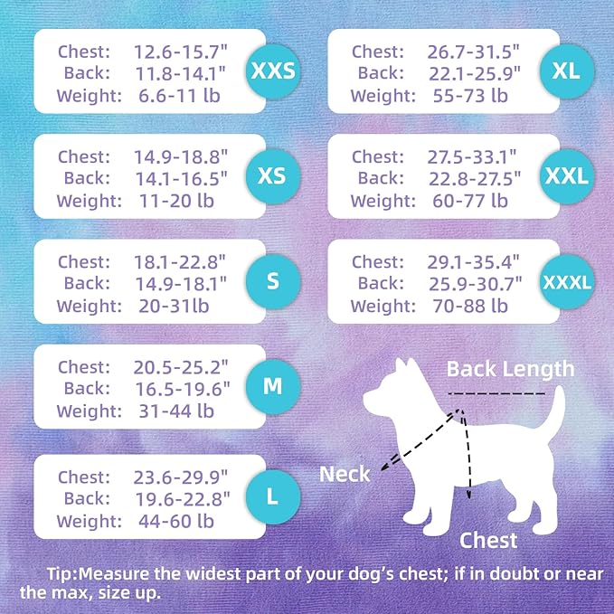 Breathable Dog Recovery Suit for Male/Female, Tie Dye Blue Dog Onesie for Abdominal Wounds, Cone E-Collar Alternative After Surgery to Anti-Licking, Professional Surgery Suit for Dogs