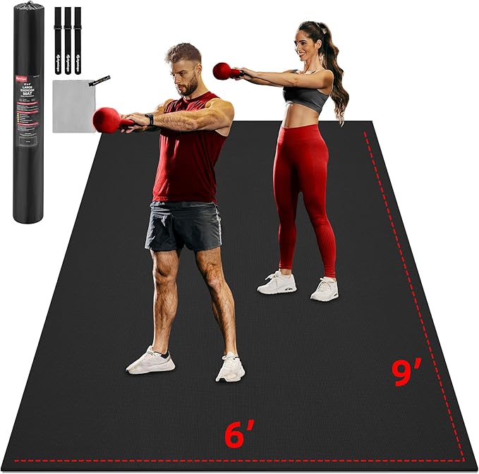 Extra Large Exercise Mat, 10'x6'/9'x6'/8'x6'/7'x5'/6'x4' (8mm/10mm) Thick Workout Mat for Home Gym Flooring, Garage, Shoe-Friendly, High-Density, MMA, HIIT, Weight Lifting, Cardio&Strength