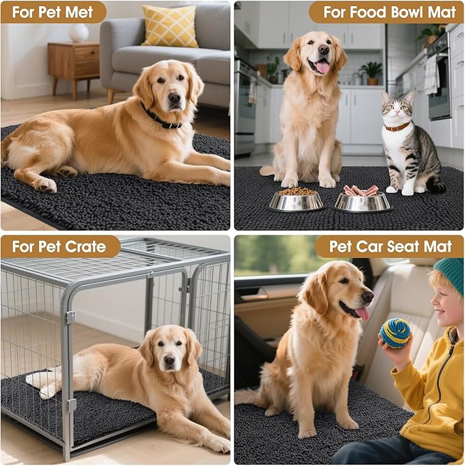 IM HOME Extra Large 60" x 36" Dark Grey Dog Door Mats for Muddy Paws, Chenille Absorbent Dog Mat, Non Slip Heavy Mud Mat for Dogs, Soft Pet Bed Mat for Entryway, Mud Paws, Inside Floor