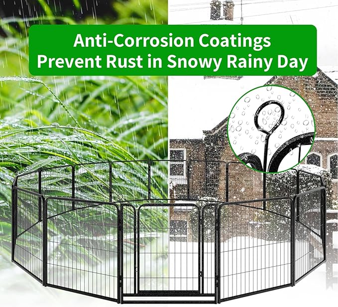 Dog Playpen Outdoor Extra Wide 16 Panels Heavy Duty Dog Fence 32" Height Anti-Rust with Doors Portable for RV Camping Yard, Total 42FT, 140 Sq.ft, Snowy Black