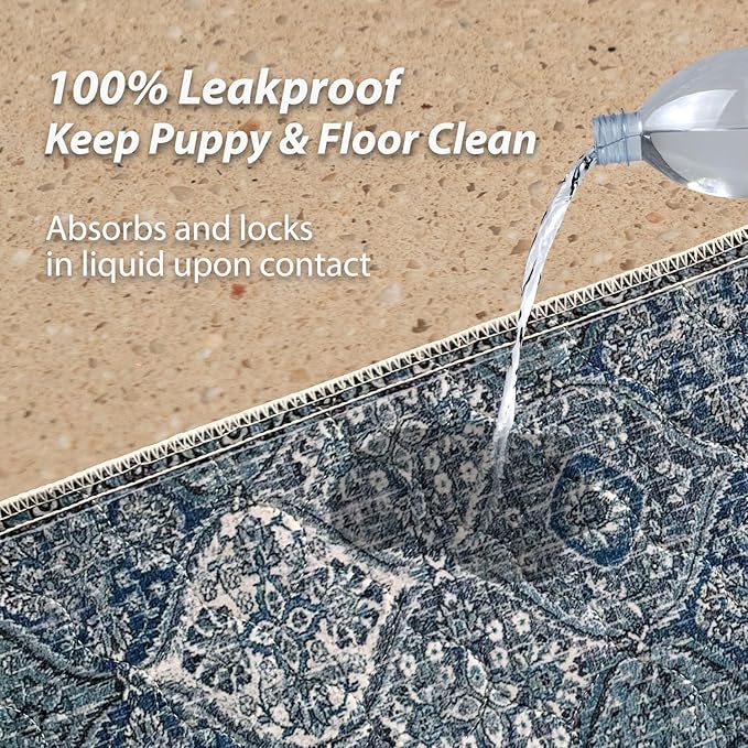 nunubaby Washable Pee Pads for Dogs, Stylish, Non-Slip and Leak-Proof Pee Pads. Reusable Potty Pads for Dogs for Crates and Floors.(Blue/Multi, 36" x36" )