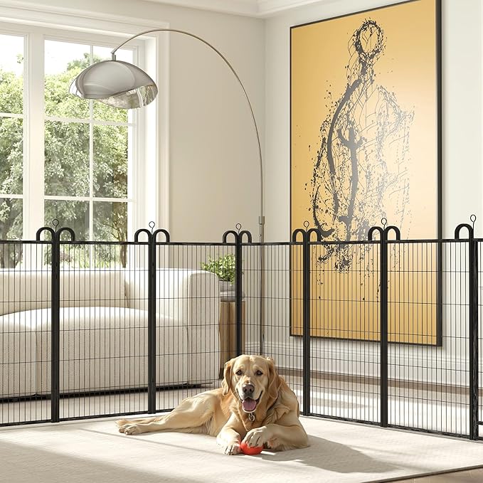 Dog Playpen Outdoor 12 Panels Heavy Duty Dog Fence 47" Height Anti-Rust with Doors Portable for RV Camping Yard, Total 27FT, 58 Sq.ft, Snowy Black