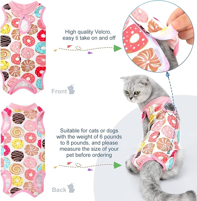4 Pieces Cat Recovery Suits Body Wraps Breathable Kittens Recovery Clothes for Cats Small Dogs Abdominal Weaning(Banana, Football, Strawberry, Donut,M)