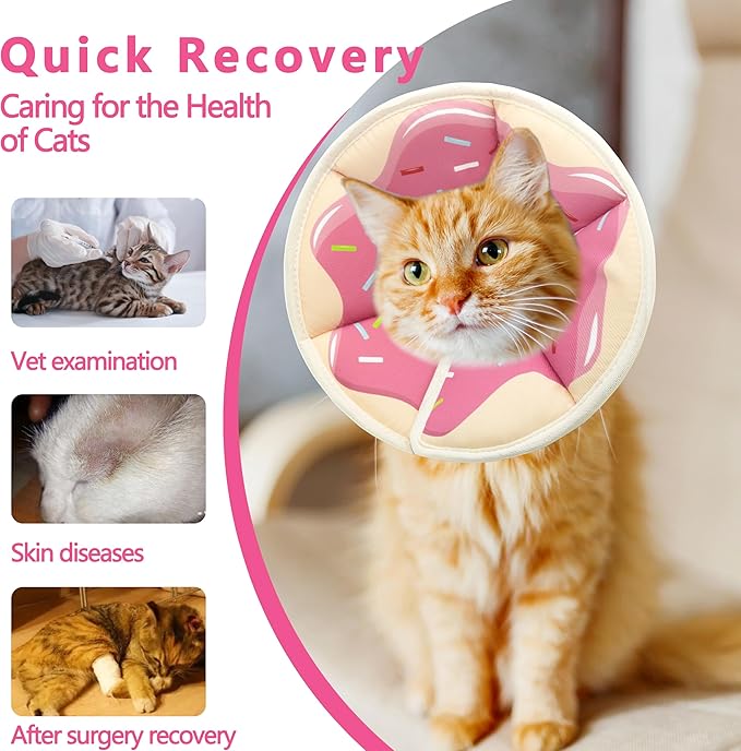 Soft Adjustable Cat Cone Collar, Comfortable Recovery Collar for Cats After Surgery (Pink, Medium)