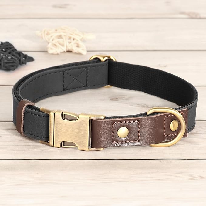 Didog Soft PU Leather Dog Collars for Small Dogs,Classic Adjustable Dog Collars with Quick Release Metal Buckle,Easy Clean and Comfortable with Nylon Lining,Black,S Neck 10-15"