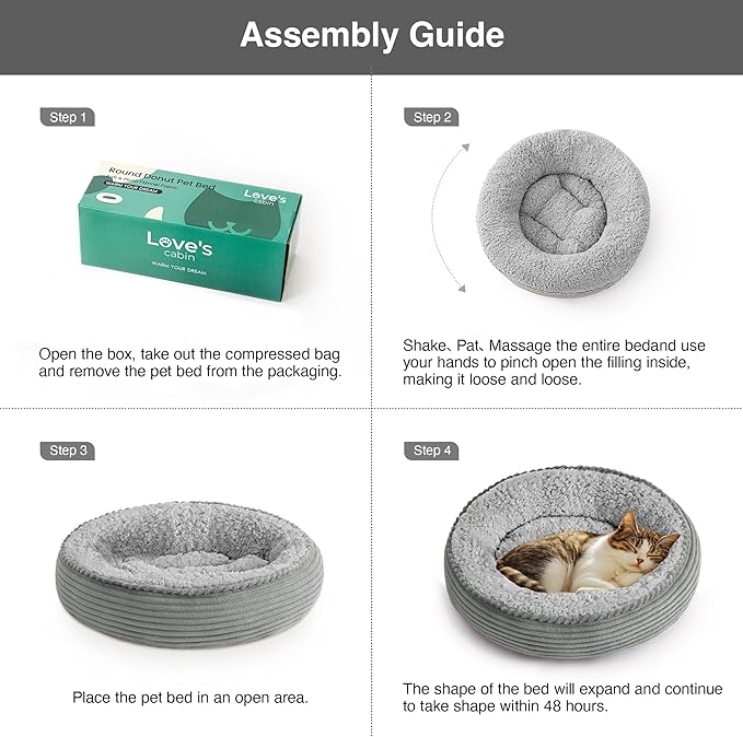 Love's cabin Round Donut Cat and Dog Cushion Bed, 20in Pet Bed for Cats or Small Dogs, Anti-Slip & Water-Resistant Bottom, Super Soft Durable Fabric Pet beds, Washable Luxury Bed Solid Grey Stripe