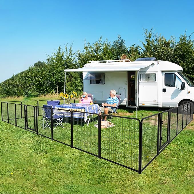 Dog Playpen Outdoor Extra Wide 32 Panels Heavy Duty Dog Fence 40" Height Anti-Rust with Doors Portable for RV Camping Yard, Total 84FT, 561 Sq.ft, Snowy Black