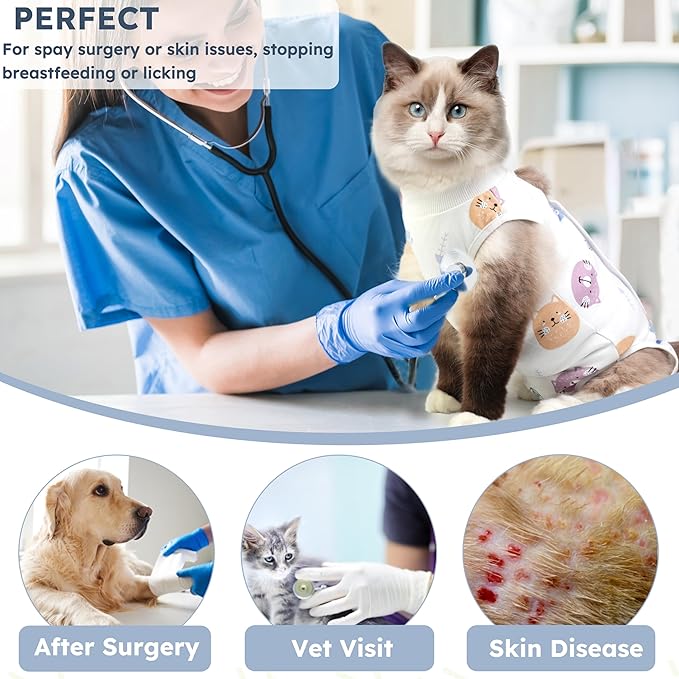 Cat Recovery Suit for Spay Abdominal Wounds, Breathable Cat Onesie for Cats After Surgery Female, Kitten Surgical Recovery Suit Female Cone of Shame Alternative for Cats Anti Licking