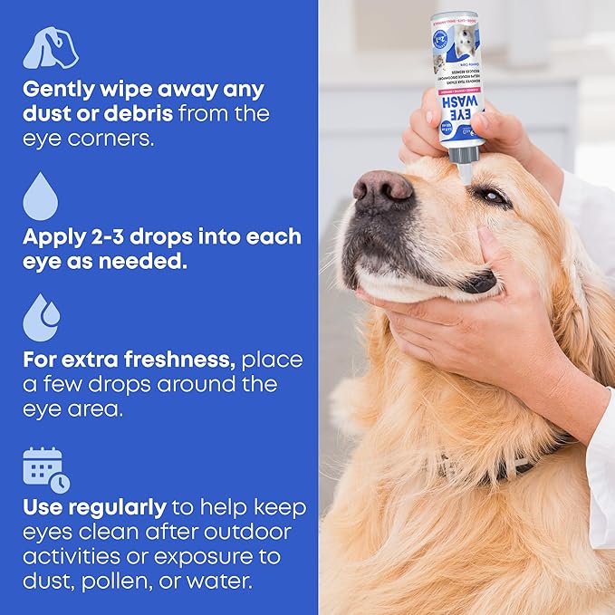 Cat & Dog Eye Wash Drops & Tear Stain Remover, Cleaner | Eye Infection Treatment Helps Prevent Pink Eye, Relief Allergies Symptoms, Runny, Dry Eyes - Safe for Small Animals (Eye Drops)