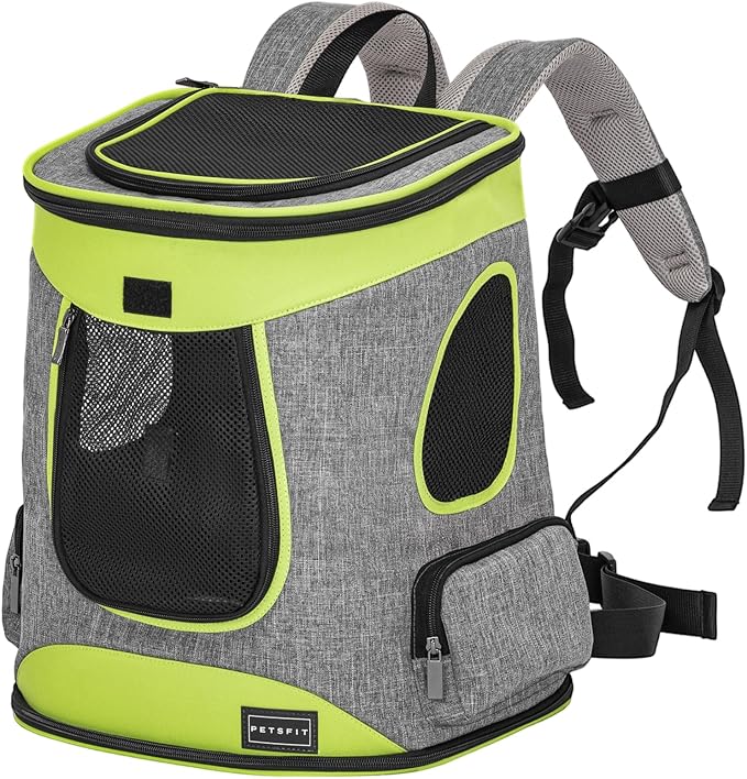 Petsfit Pet Backpack Carrier Easy-Fit Dog Travel Backpack Carrier for Hiking Walking Cycling Suitable for Small Medium Dogs Cats and Rabbits up to 22 Pounds, Green