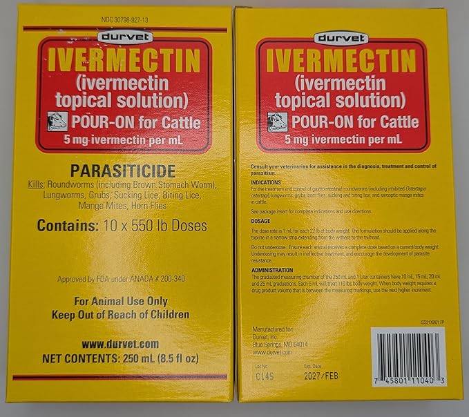 Bundle containing Durvet 250mL Pour-on 2 Pack w/Usage Chart