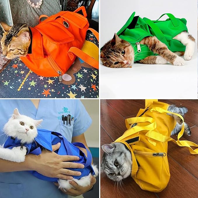 HDKUW Cat Grooming Bag,Foldable Travel Carrier for Cats,Anti-Bite Anti-Scratch Cat Grooming Restraint Bag,Pet Carrier for Administering Eye Drops,Ear Cleaner,Clipping Nails Orange L