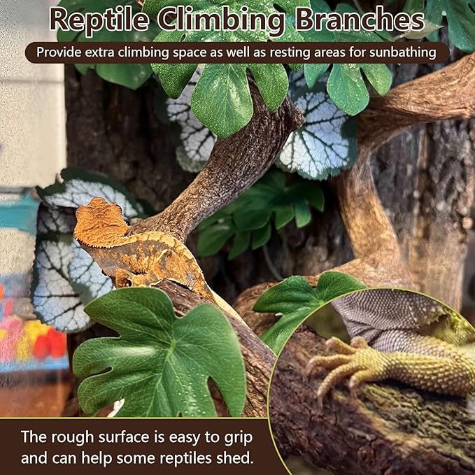 BNOSDM 4Pcs Reptile Climbing Branches Decor,Snake Climbing Branch,Gecko Climb Wood,Lizard Forest Branch,Tank Habitat Tree Trunk Decorations for Bearded Dragons,Chameleons,Spider,Frogs (S)