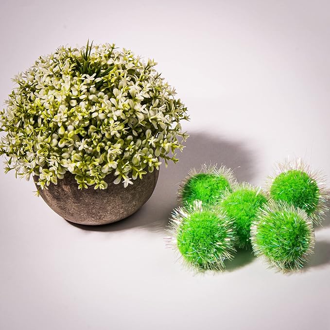 VAPKER 30 Pcs Cat Ball Toys Sparkle Balls Extra Large 2 Inch Cat's Favorite Chase Glitter Ball Glitter Tinsel Pom Poms Balls Green Color