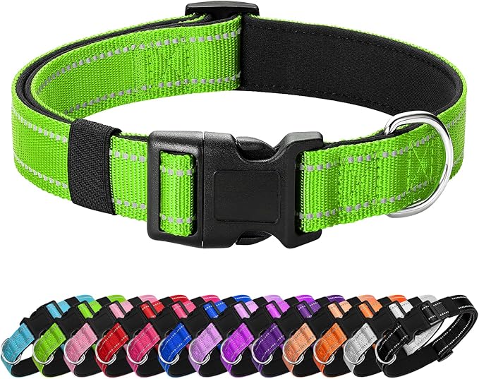 Reflective Dog Collar Padded with Soft Neoprene Breathable Quick Release Basic Dog Collars for Medium Dogs Green Boy Girl