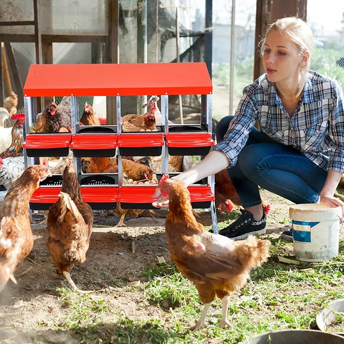 Chicken Nesting Box, 8 Hole 2 Layer Hen Nest Boxes with Legs, Roll Away Eggs Laying Boxes,Cleanable Pull Out Hen Roosting Boxes